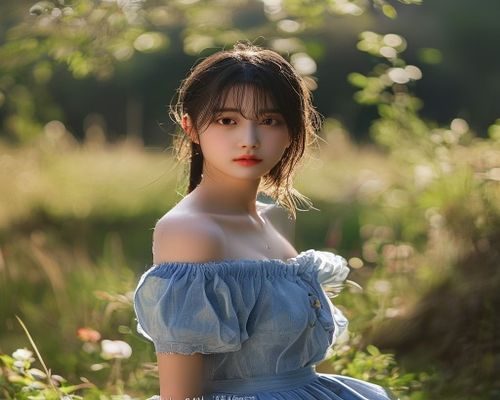 水野优香大幅写真主图，阳光洒落的户外场景中，她身着淡蓝色系服装，眼神温柔而有神，是本次画廊的核心视觉焦点